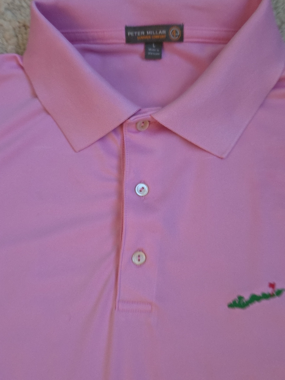 Peter Millar Pink Golf Polo with Embroidered Detail, L